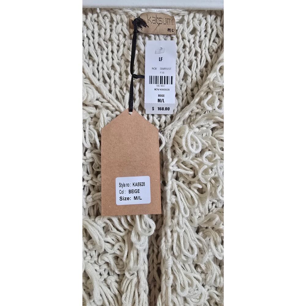 NWT Katsumi Abstract Statement Loop Knit Open Long Vest Size M/L Beige - Picture 2 of 7